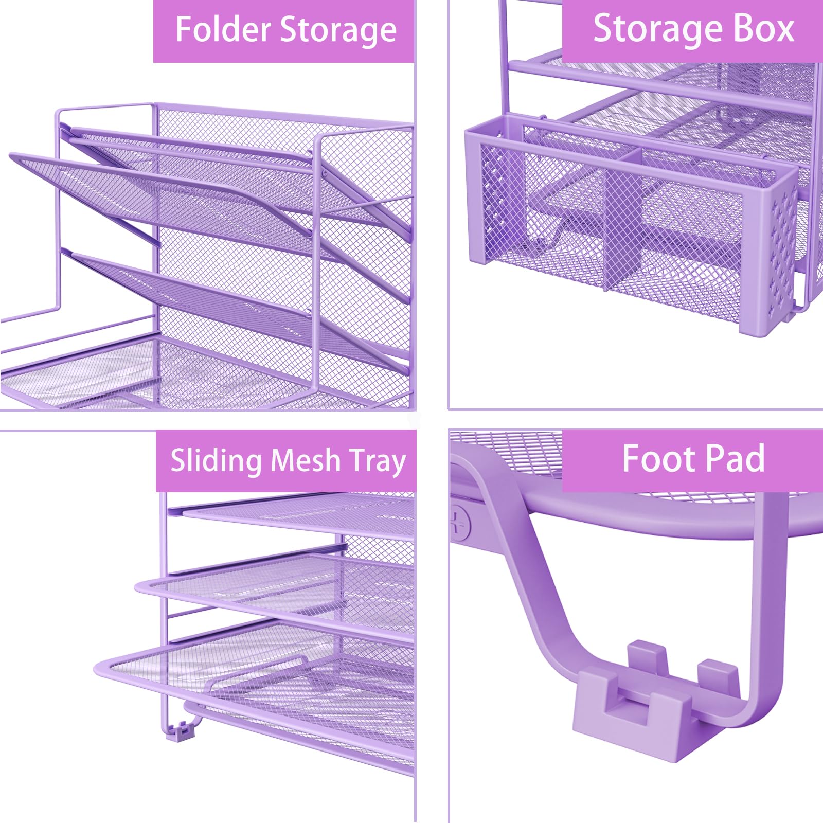 Simple Trending 7 Tier Desk File Organizer, Letter Tray Paper Organizer with Pen Holder and Metal Hanging Basket, Pink