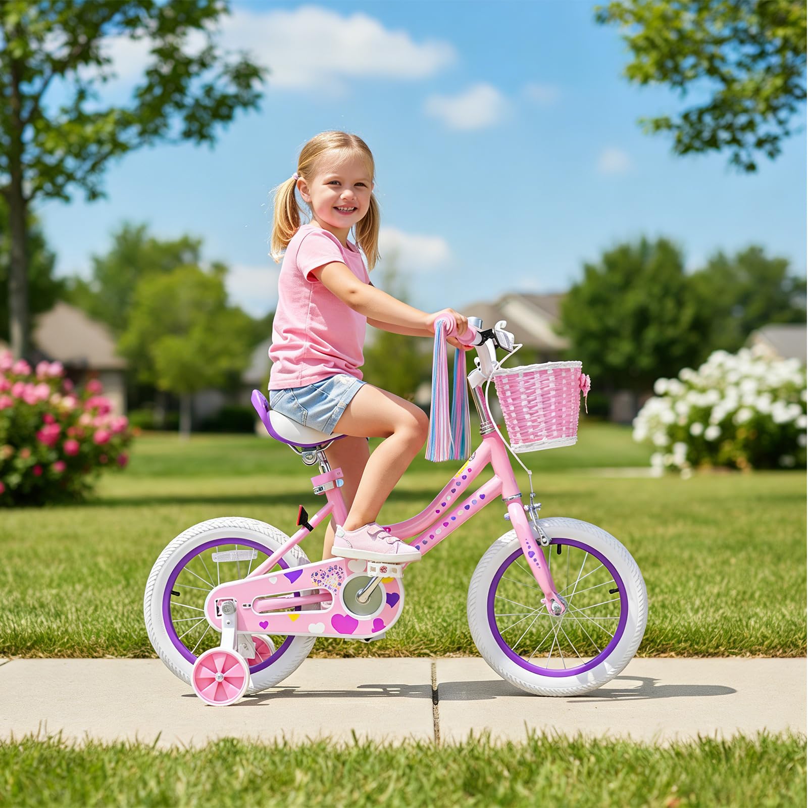 XJD Girls Bike for 2-12 Years Old Kids 12 14 16 20 Inch Toddler Bike,Retro Style Kids Bike with Training Wheels, 20 Inch Girl Bicycle with Kickstand