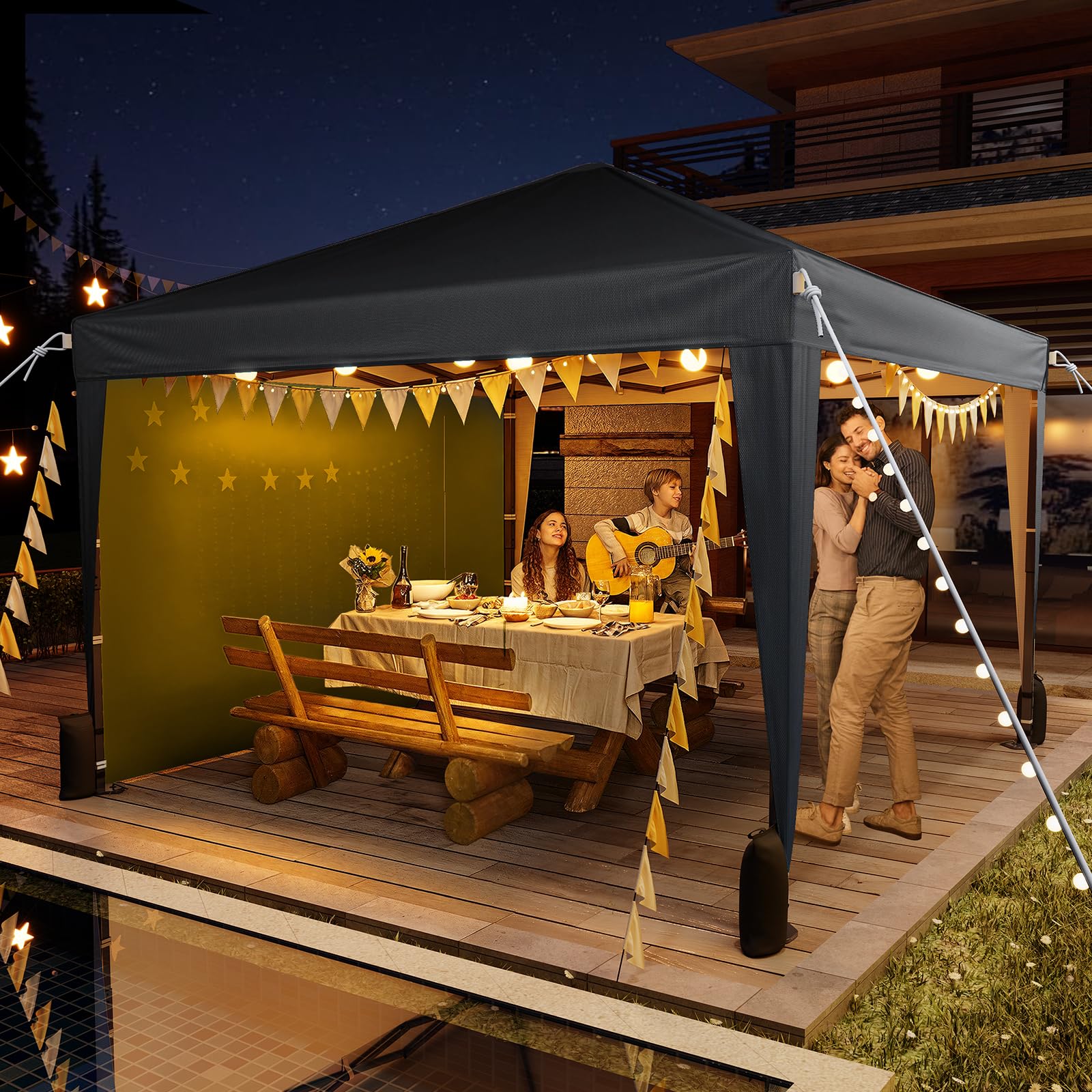 Driftalia 10x10 Pop Up Canopy with Sidewalls, Outdoor Instant Canopy Tent with Carry Bag for Commercial Events, Camping, Backyard Parties - White