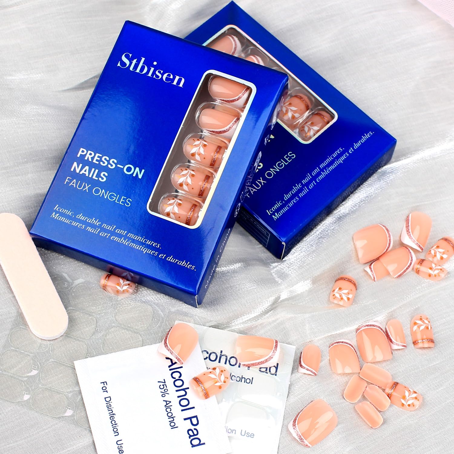 Summer French Press On Nails Short Almond, Cute Nude Pink Fake Nails with White French Tip & Brown Dot Detail, Glossy Gel Acrylic Stick On Nails, Perfect for Daily Wear & Gifts, New Packaging, 32PCS