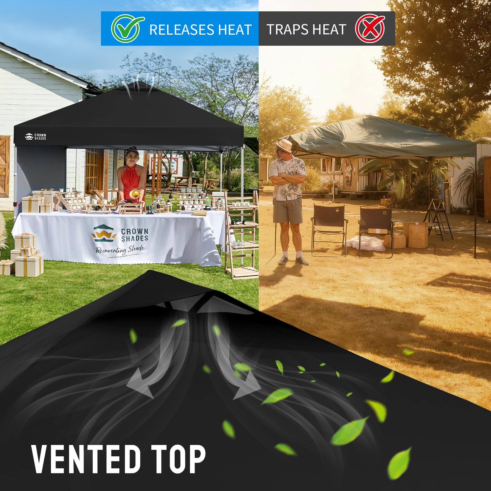 CROWN SHADES 10x10 Pop Up Canopy with 1 Side Wall - Beach Tent with One Push Setup - Outdoor Sun Shade for Events, Parties, Camping - Gazebo with STO-N-Go Cover Bag (White)