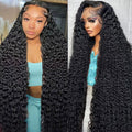 Nsvnsv 30 Inch 13x6 Deep Wave Lace Front Wigs Human Hair HD Full Lace Frontal Wigs Pre Plucked Bleached Knots 180% Density Deep Curly Human Hair Wig Natural Color