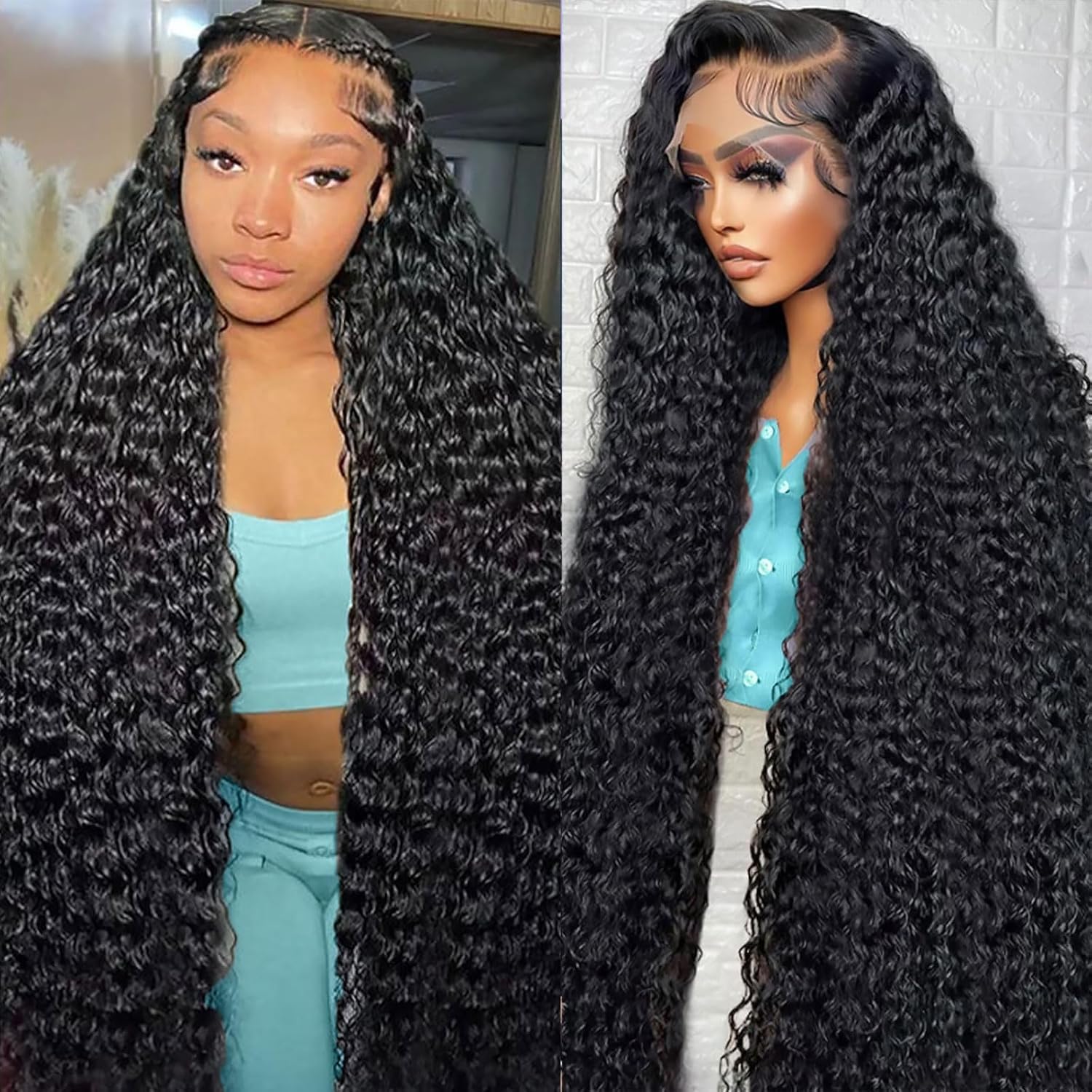Nsvnsv 30 Inch 13x6 Deep Wave Lace Front Wigs Human Hair HD Full Lace Frontal Wigs Pre Plucked Bleached Knots 180% Density Deep Curly Human Hair Wig Natural Color