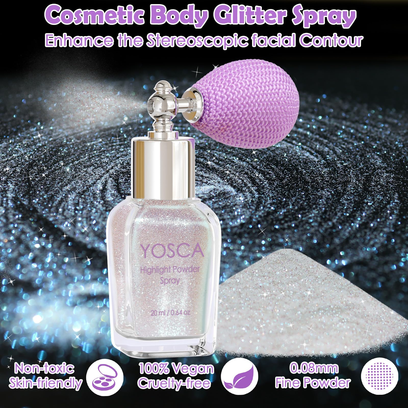 Yosca Body Glitter Spray, 30ML Loose Laser Body Shimmer Powder Holographic Hair Spray Silver Glitter Sparkle Highlighter Makeup Festival Rave Accessories for Clothes Hair Face Nail Art - Rainy Rainbow
