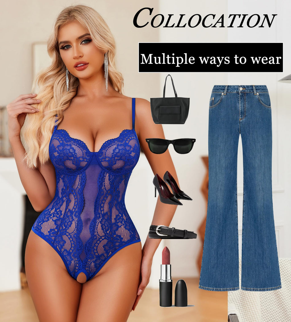 Avidlove Sexy Lingerie for Women Lace Teddy Bodysuit Deep V Cut Out Babydoll One Piece lingerie