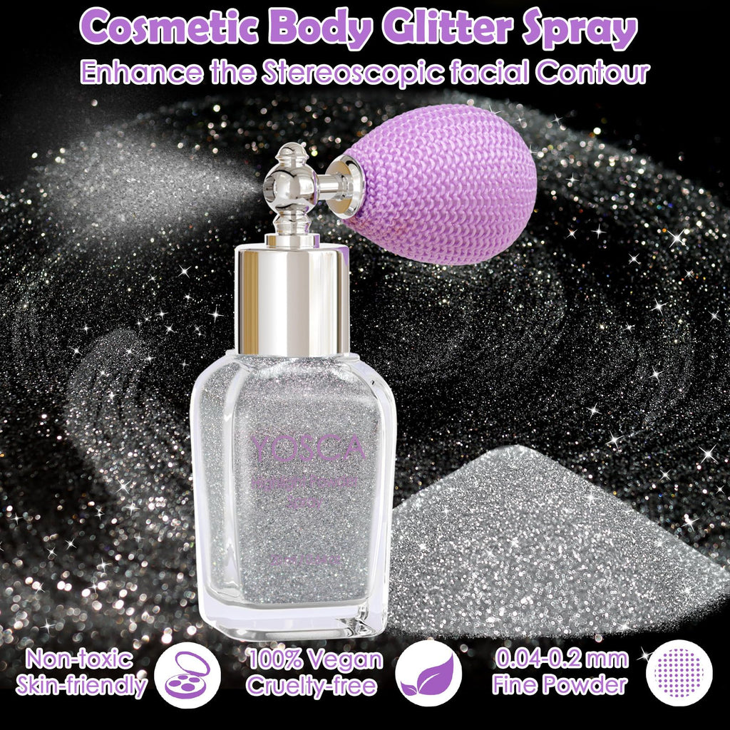 Yosca Body Glitter Spray, 30ML Loose Laser Body Shimmer Powder Holographic Hair Spray Silver Glitter Sparkle Highlighter Makeup Festival Rave Accessories for Clothes Hair Face Nail Art - Rainy Rainbow