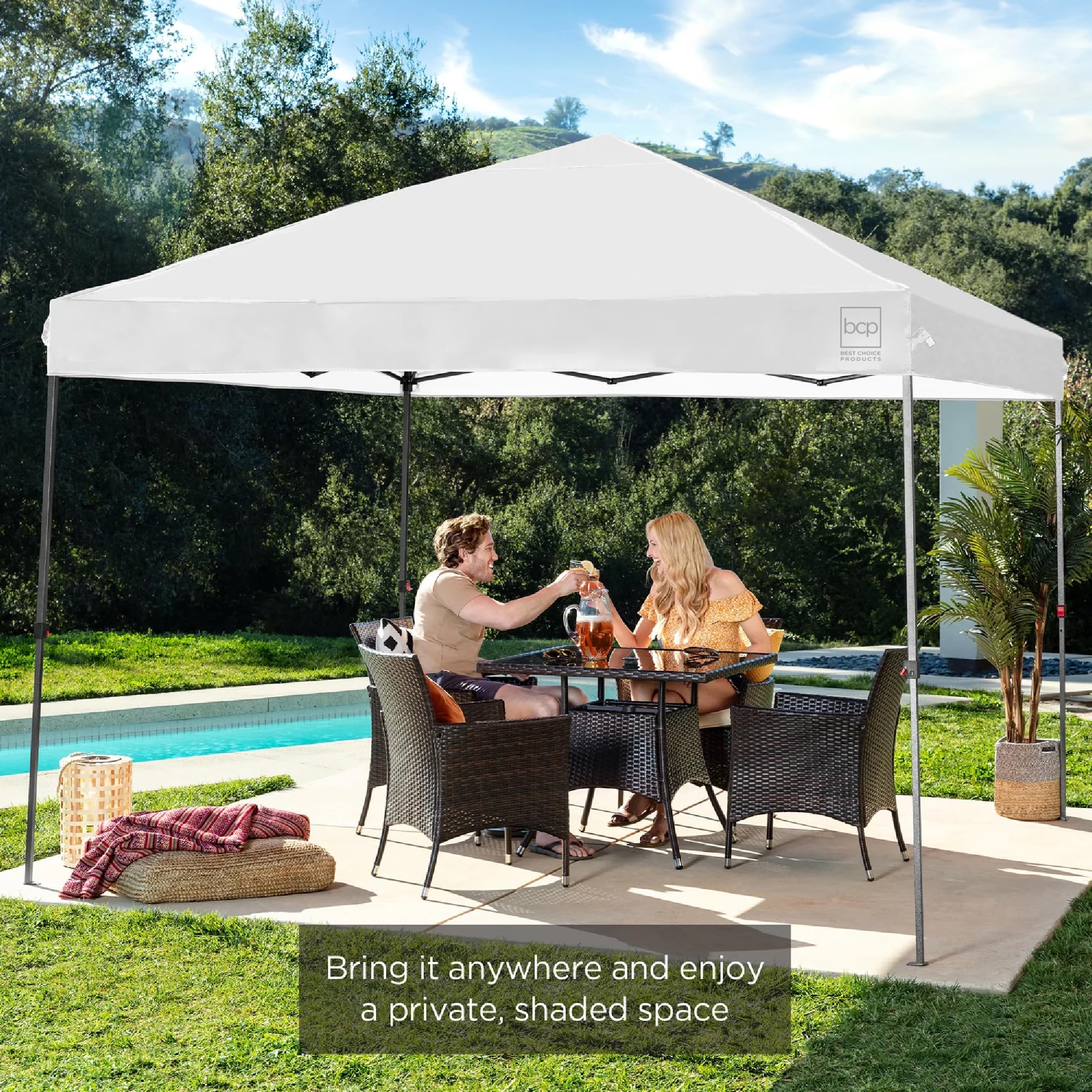 Best Choice Products 10x10ft Pop Up Canopy Tent with Sidewall, 1 Person 1 Minute Set Up, Carry Case, 4 Weight Bags - Pink/White